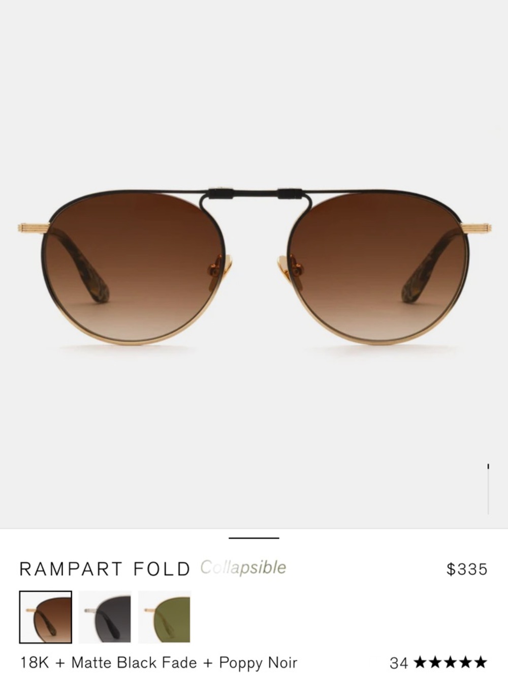 KREWE Gold Frame Brown Lens Foldable Women's Sunglasses with Case - Picture 2 of 8